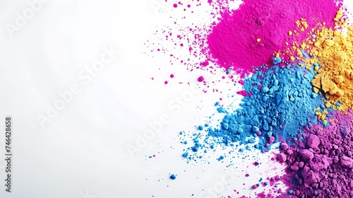 Colorful Holi powder on white background