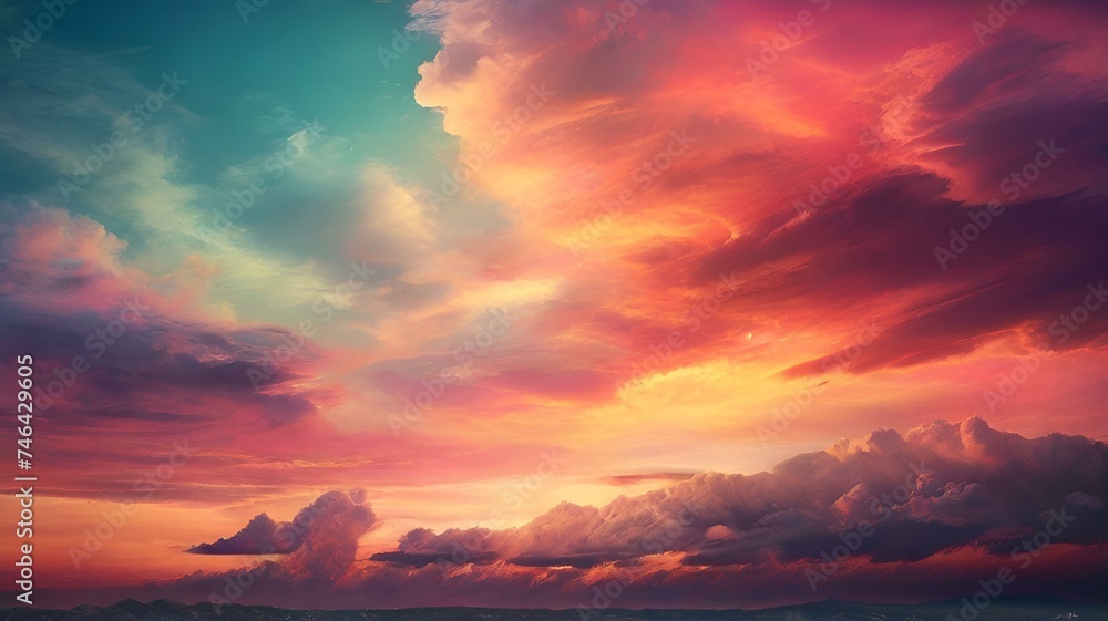 Background of colorful sky concept: Dramatic sunset with twilight color sky and clouds.  - obrazy, fototapety, plakaty 