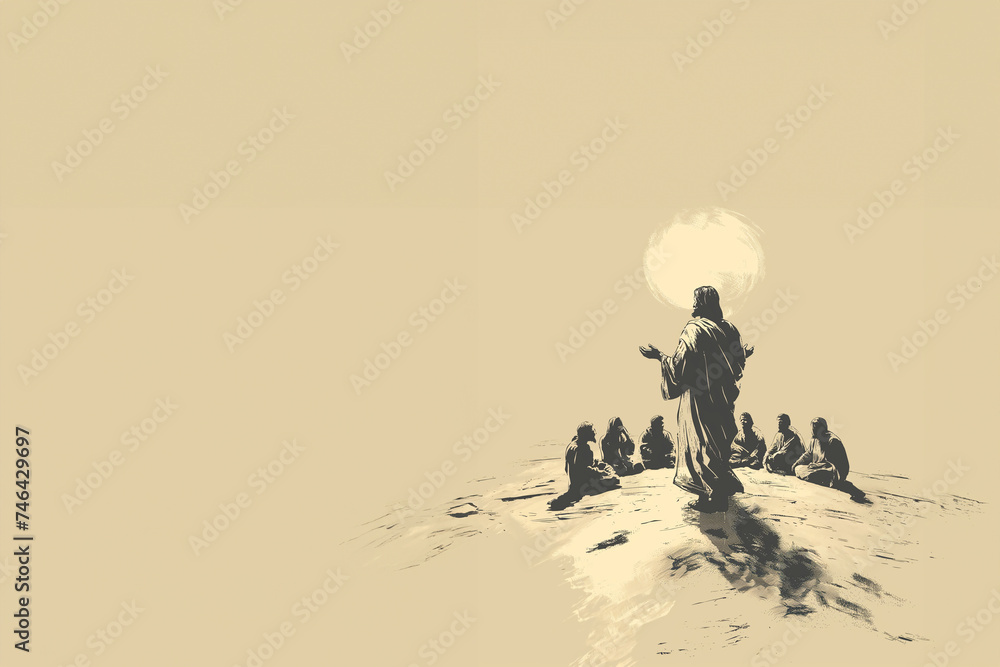 Jésus Christ prêchant face à ses disciples les apôtres et apportant l ...