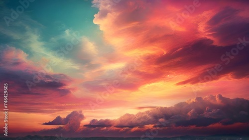 Background of colorful sky concept: Dramatic sunset with twilight color sky and clouds. 