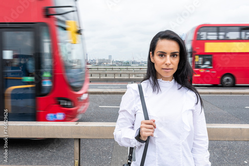 Business woman portrait by the road in London