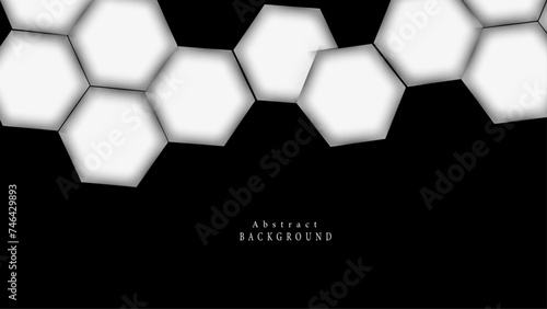 White hexagon pattern. Black and white monochrom background. photo