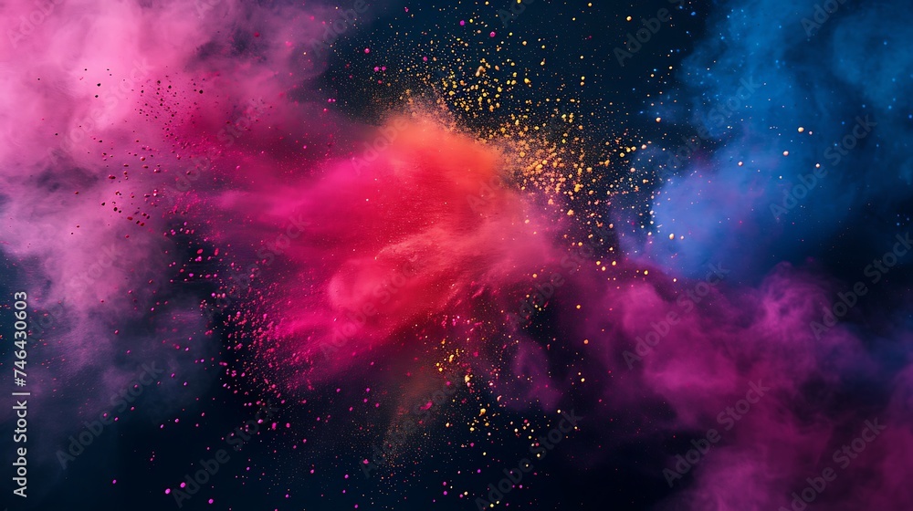 Colorful Holi powder on dark backdrop - obrazy, fototapety, plakaty 