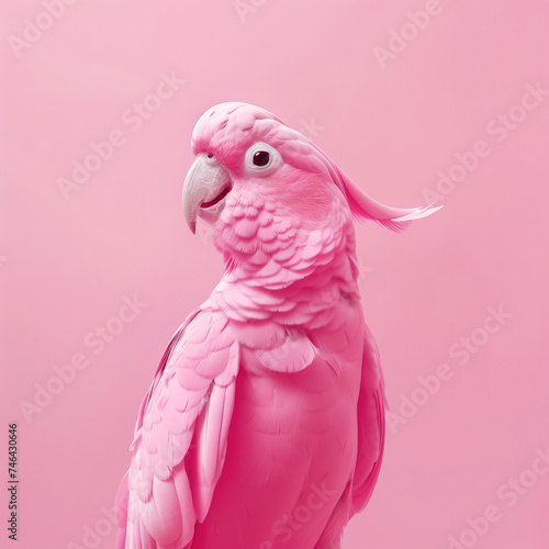 pink parrot macaw bird on pink background © Layerform