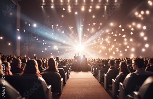 Large audience watching movie in theatre