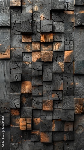 wall marquetry with textured walnut and olive wood bricks