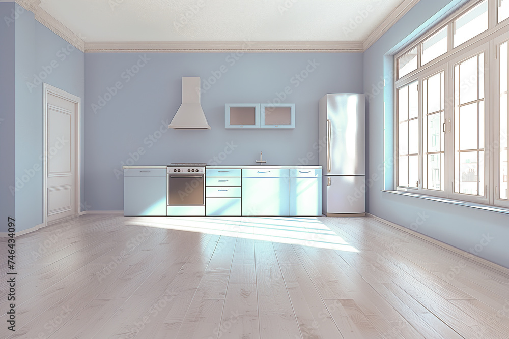 Obraz premium Modern and Bright Empty Kitchen Interior