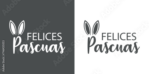 Logo con texto manuscrito Felices Pascuas en español con silueta de orejas de Conejo de Pascua photo