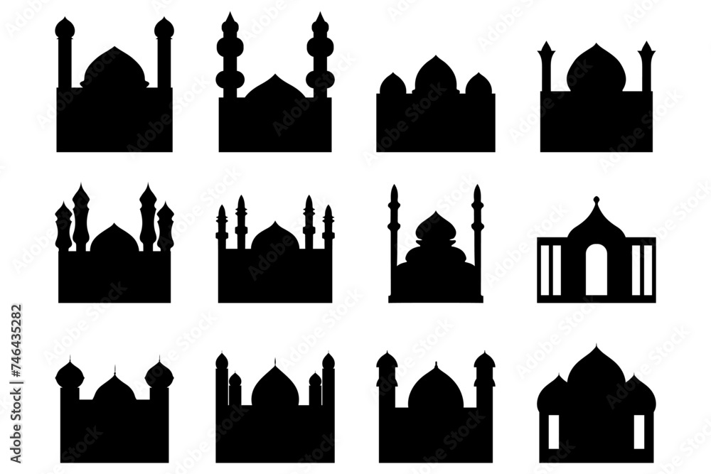 Mosque icon set. Islamic religion flat design Mosque icon set. Islamic religion flat design