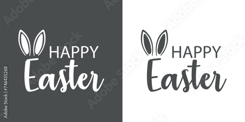 Logo con texto manuscrito Happy Easter con silueta de orejas de Conejo de Pascua photo