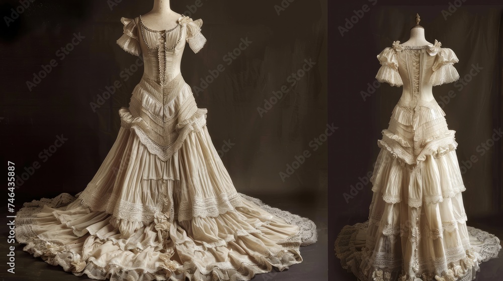 Naklejka premium Beautiful women's wedding bridal dress, white, with veil, which will look good on you Generative AI