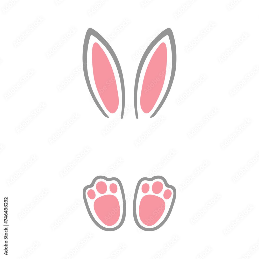 Logo con silueta de orejas y patas de conejo para felicitaciones y tarjetas de Pascua