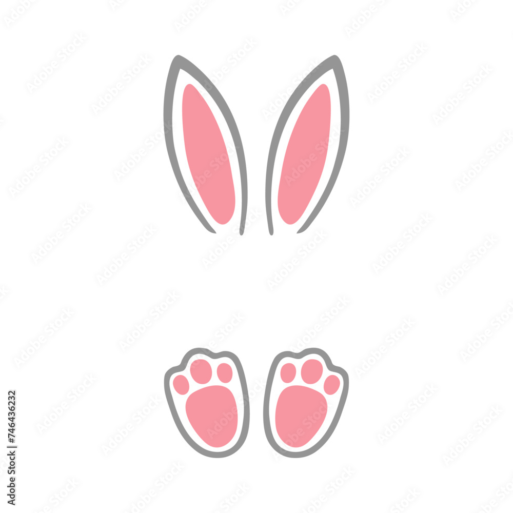 Logo con silueta de orejas y patas de conejo para felicitaciones y tarjetas de Pascua Logo con silueta de orejas y patas de conejo para felicitaciones y tarjetas de Pascua
