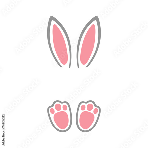 Logo con silueta de orejas y patas de conejo para felicitaciones y tarjetas de Pascua
