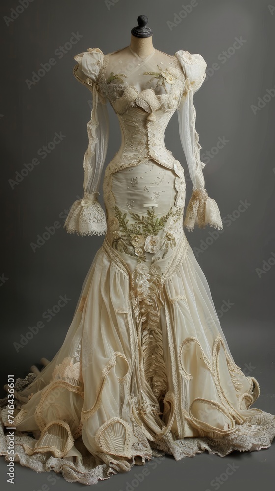 Beautiful women's wedding bridal dress, white, with veil, which will look good on you Generative AI