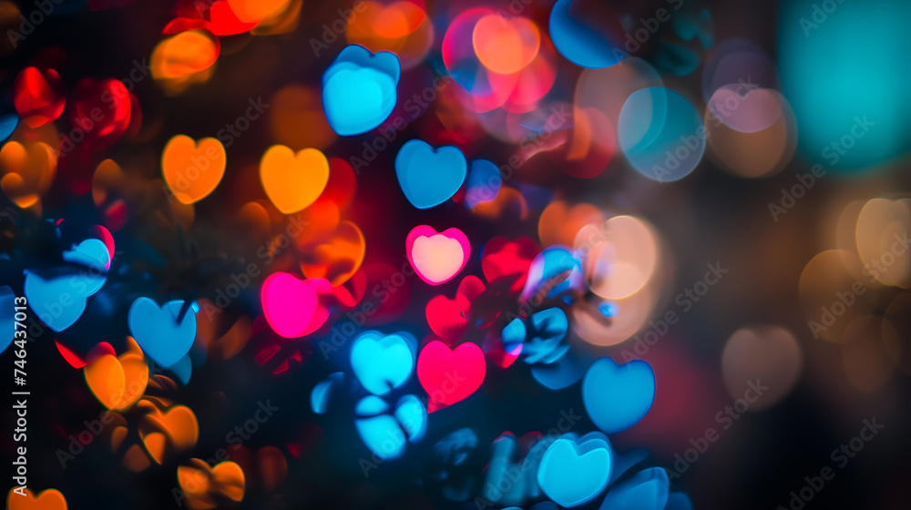 Happy valentines day shiny colorful hearts bokeh background