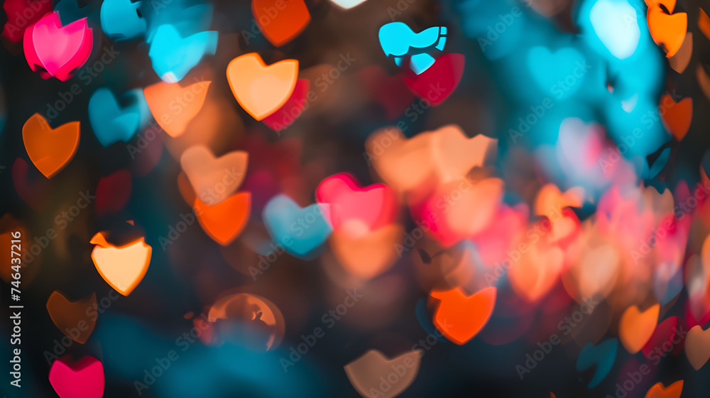 Happy valentines day shiny colorful hearts bokeh background