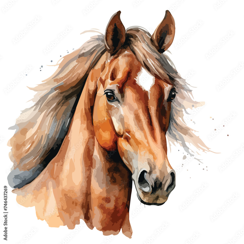 Beautiful Horse Portrait Watercolor Clipart  isolate