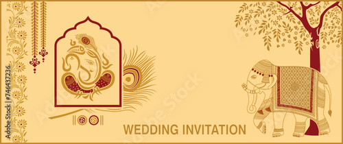 Indian wedding invitation card template. Vector illustration.
