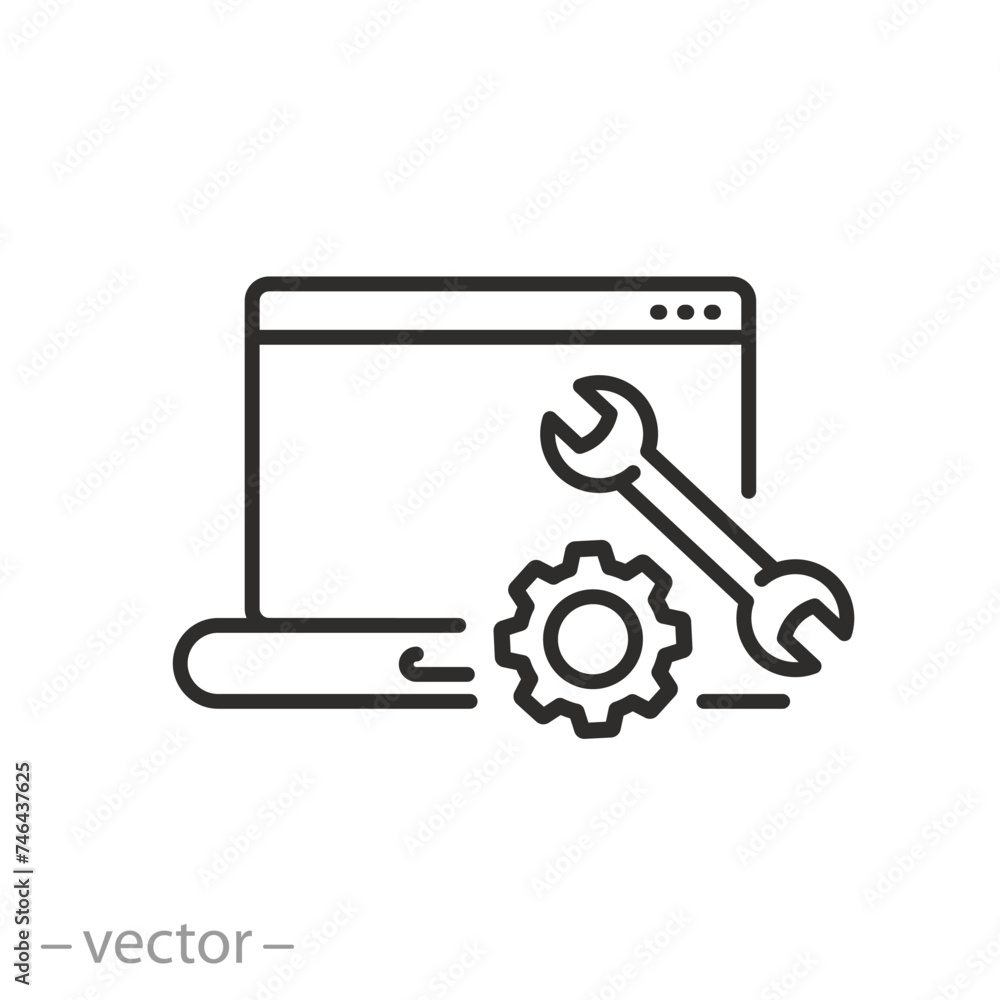 installation of drivers on pc, install software icon, computer update system, thin line symbol - editable stroke vector illustration - obrazy, fototapety, plakaty 