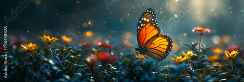 Butterflies landing flowers beauty multi colored butterfly nature colorful butterfly flying star in sky blurred background © Nabeel