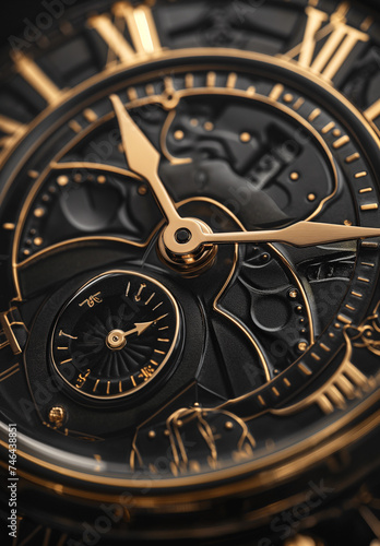 Black watch with gold hands, timeless elegance, precision timekeeping, UHD