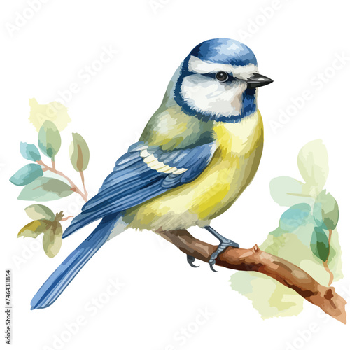 Charming Bluetit Bird Watercolor Clipart  isolated  photo