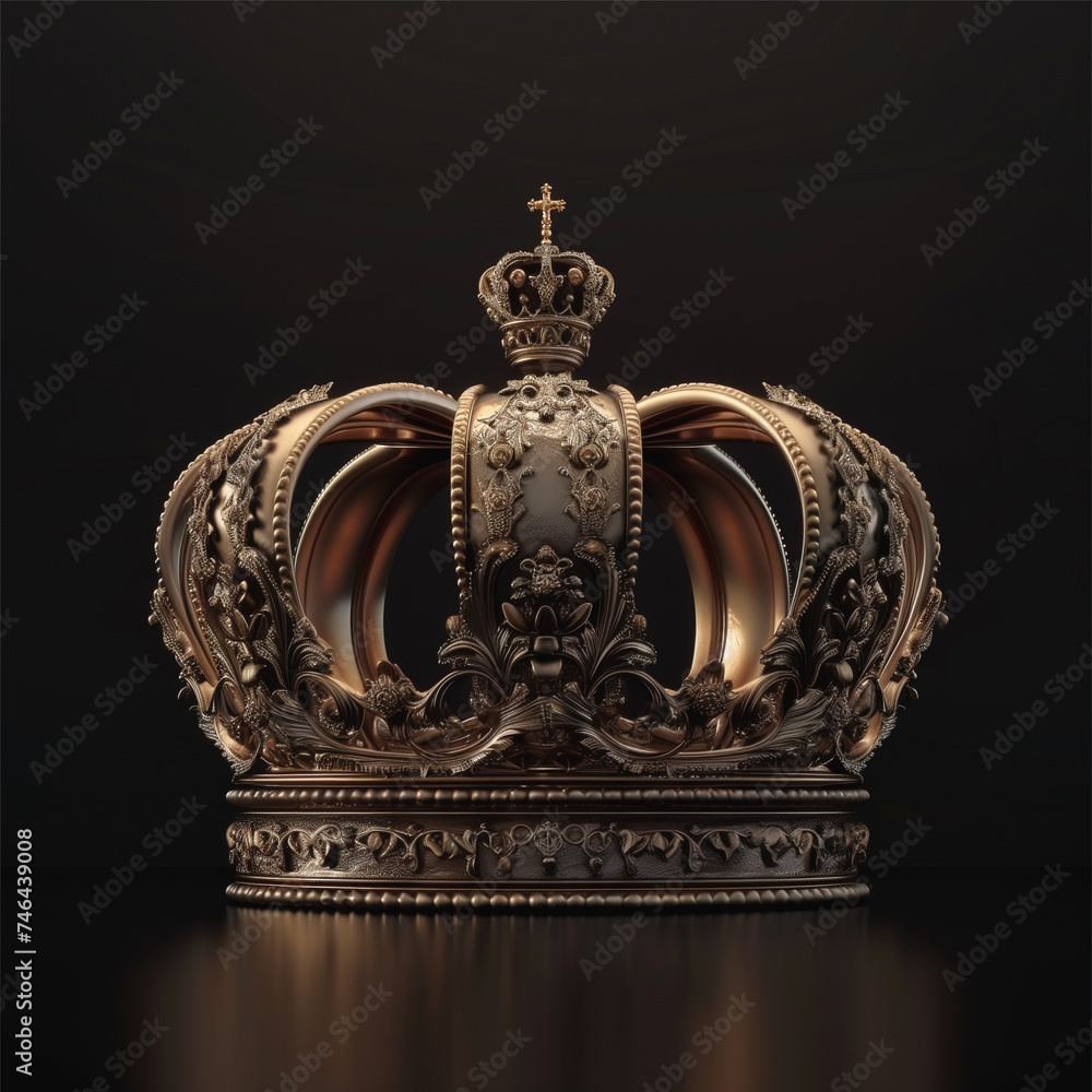A majestic golden crown against a black backdrop, evoking royalty and power.