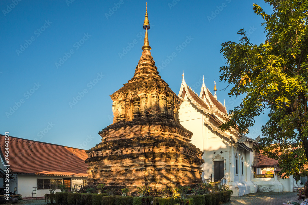 View at the Stupa near Wat of Jet Lin in the streets of Chiang Mai town in Thailand