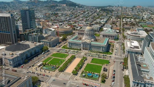 San Francisco City Hall, wide aerial establishing shot photo