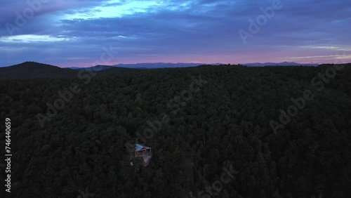 Gorgeous Pink and Purple Sunrise over Pretty Place Chapel , Fred W. Symmes Chapel, Cleveland, SC, Mountains on Horizon photo