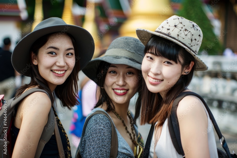 友達と海外旅行に行く3人の日本人女性(カラフル・映え・SNS・旅行・女子旅) 友達と海外旅行に行く3人の日本人女性(カラフル・映え・SNS・旅行・女子旅)