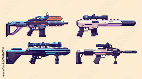 Railgun, Coilgun, and Gauss Rifle. Gun Weapons. Multiple Vector Icon Illustration. Icon Concept Isolated Premium Vector. photo