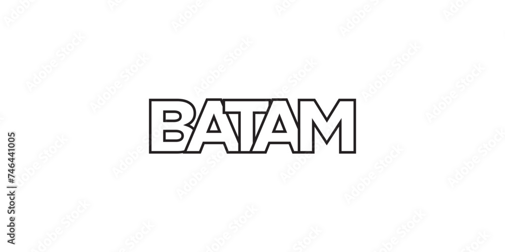 Batam in the Indonesia emblem. The design features a geometric style, vector illustration with bold typography in a modern font. The graphic slogan lettering.