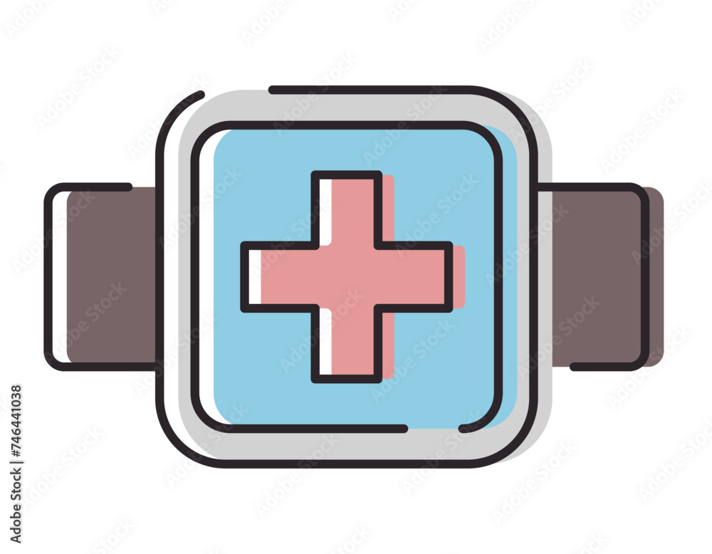Obraz premium Vector isolated line icon. Smart watch or fitness bracelet with a medical cross symbol.
