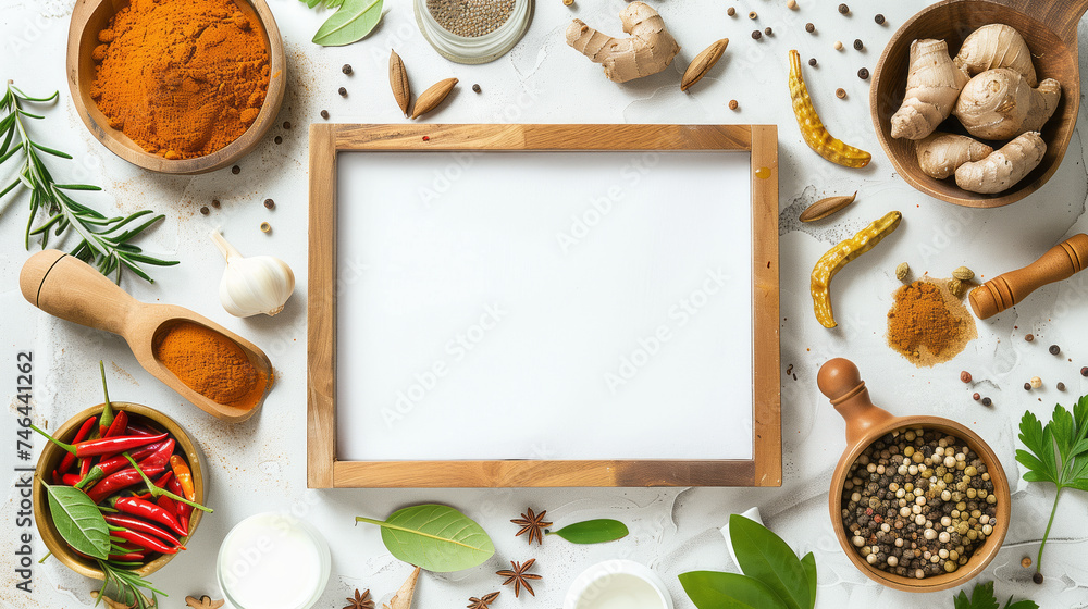 Curry background with white board in the middle Curry background with white board in the middle