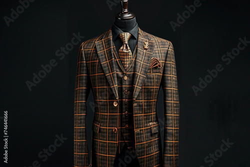 Luxury 3-Piece Suit for Men on Abstract Black Background