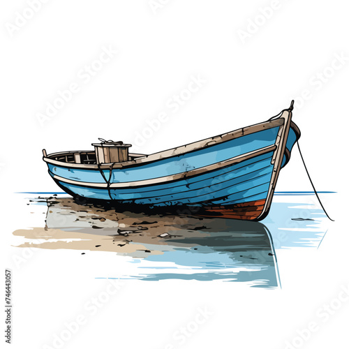 Low Tide Boat Clipart  isolated on white background