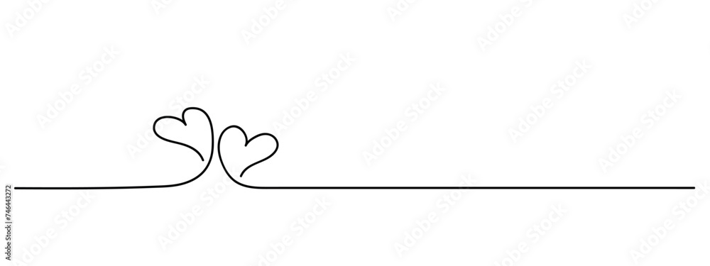 valentine day one line art, two hearts continuous line drawing, love black lineart horizontal vector decorative element, editable stroke valentine day one line art, two hearts continuous line drawing, love black lineart horizontal vector decorative element, editable stroke
