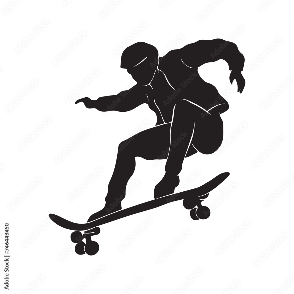 Black silhouette of a Skateboarder in a white background(2)
