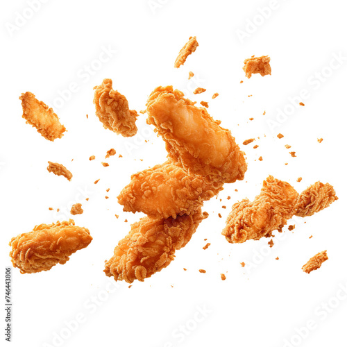Flaying fried chicken nuggets isolated on transparent background Remove png, Clipping Path, pen tool photo