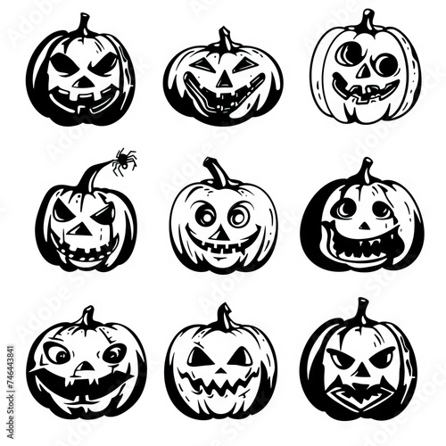 Halloween Pumpkin Carving - Spooky Tradition. Sticker Collection. Multiple. Vector Icon Illustration. Icon Concept Isolated Premium Vector. Line Art.