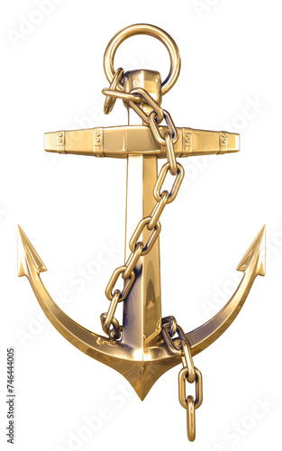 Fototapeta golden anchor with chain