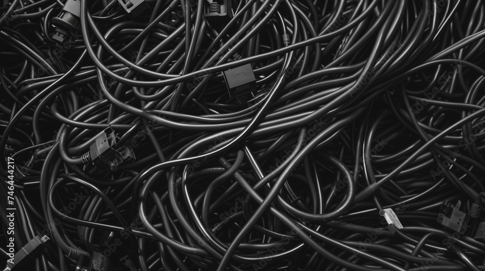Many black cables are overcrowded.