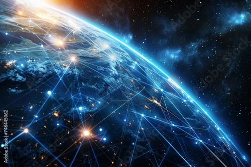 地球・世界とネットワークのイメージ（テクノロジー・データ通信・スマートシティ・ビッグデータ）