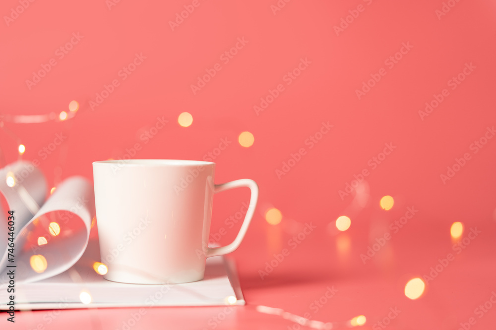 Fototapeta premium Ceramic mug mock up on pink background studio shot