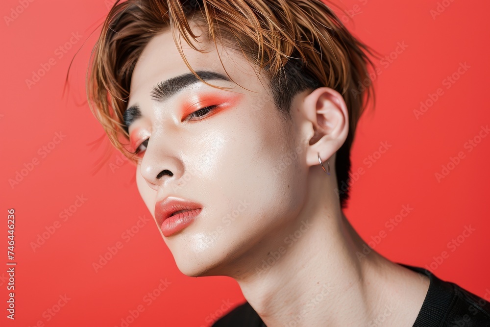 メイクをしたユニセックスな日本人の若い男性(若者・モデル・アイデンティティ・中性・多様性) メイクをしたユニセックスな日本人の若い男性(若者・モデル・アイデンティティ・中性・多様性)