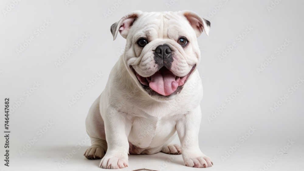 Portrait of White english bulldog on grey background Portrait of White english bulldog on grey background