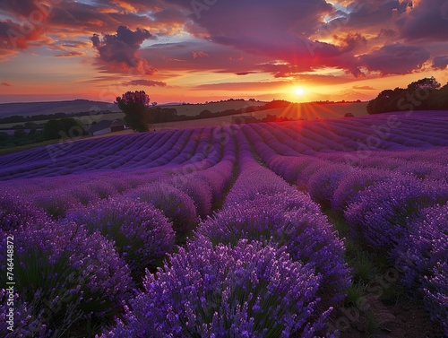 A field of lavender at dusk, a beautiful blend of visual appeal and emotional impact