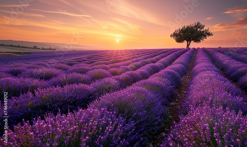 A field of lavender at dusk, a beautiful blend of visual appeal and emotional impact